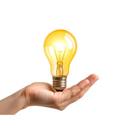 Hand Holding Glowing Light Bulb with Creative Idea Concept, isolated on transparent backgroun