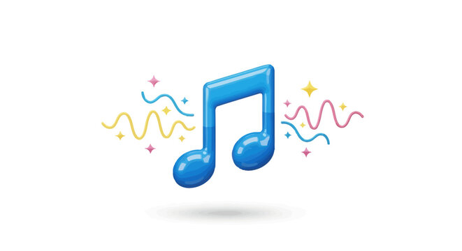 Shiny Blue Musical Note with Colorful Sound Waves.