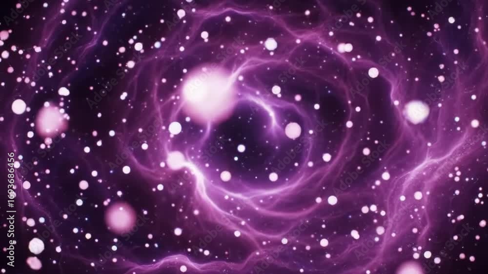 Aufkleber abstract purple nebula cloud with sparkling spheres background loop