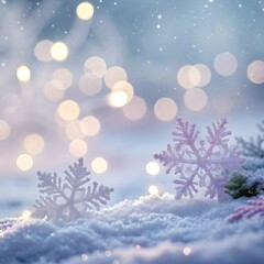 Enchanting winter wonderland bokeh snowflakes delicate frosty branches festive holiday lights