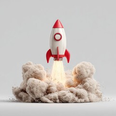 Cute rocket launching, smoke clouds