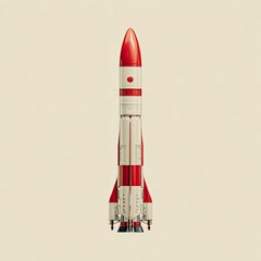 Red and white rocket, front view