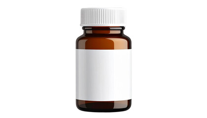 cpharmaceutical bottle with white cap, isolated on transparent background, PNG format.
