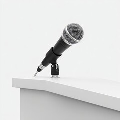 Black microphone on a white podium