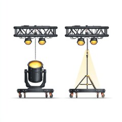 Two stage lighting rigs, one suspended, one on a stand