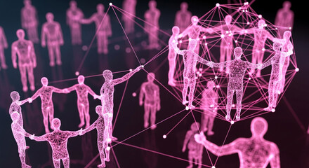 Dynamic interconnected network of people forming a global community, symbolizing connection and teamwork.
