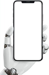 Robotic hand holding a blank smartphone (5)