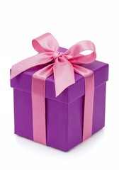 Elegant Gift Box: A close-up shot of a beautifully wrapped gift box, adorned with a vibrant ribbon and bow. It's a picture-perfect representation of celebration, joy and generosity.