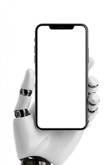 Robotic hand holding a smartphone