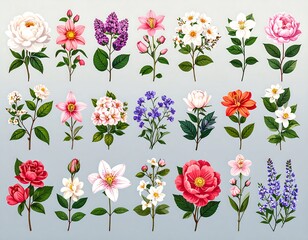 Floral collection, various blooms