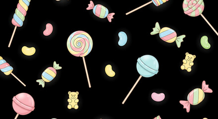 Sweet Treats A Colorful Candy and Lollipop Seamless Pattern