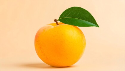 Single ripe apricot with leaf