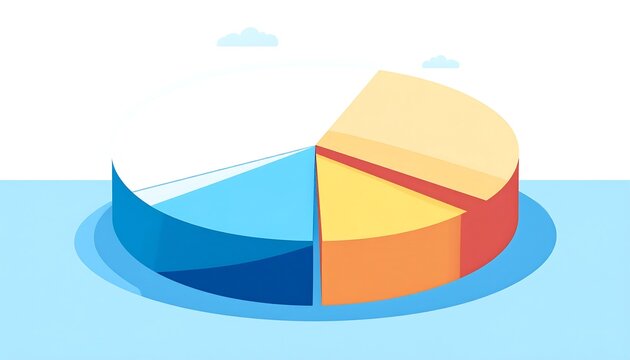 3D pie chart, segments floating on water