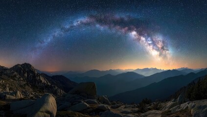 Panoramic Milky Way over Mountain Peaks