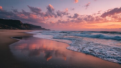 Serene coastal sunset reflection