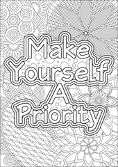 Self love coloring page make yourself a priority positive thoughts color therapy anti stress vector