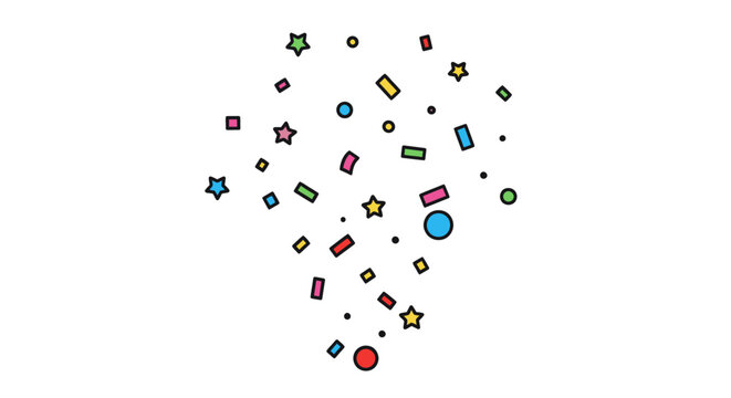Colorful Confetti Burst - Stars, Rectangles, and Circles.