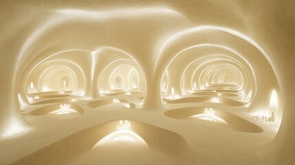 Obraz premium Surreal subterranean architecture featuring organic shapes and luminous accents, suggesting a