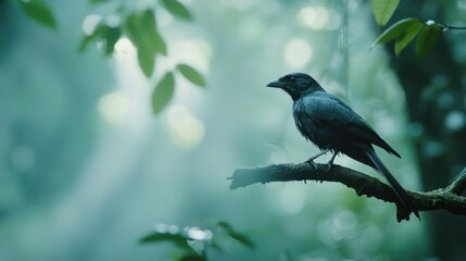 Obraz premium Mystical feathered creature perched serenely amidst the enchanting forest backdrop