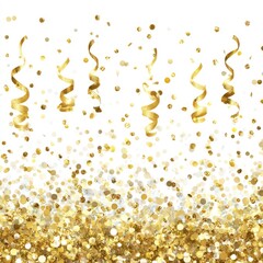 Gold confetti and ribbons on white background (3)
