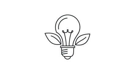 Naklejka premium Eco-friendly light bulb with green leaves line art icon.