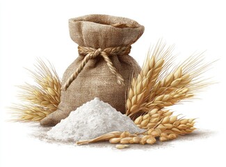Burlap flour sack with wheat