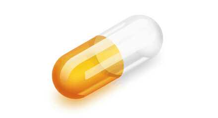 Two-toned translucent capsule pill with orange and white halves.