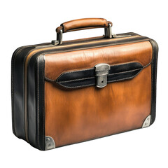 Elegant leather briefcase with a classic design and metal accents perfect for business professionals and vintage style enthusiasts on black on transparent background