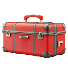 Vintage red suitcase with metal accents and handle perfect for travel storage or decorative use showcasing classic design and durability for adventures on transparent background