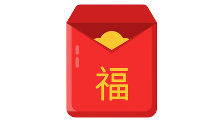 Red Chinese Lucky Money Envelope with Golden Symbol of Fortune.