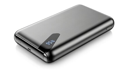 A sleek dark grey electronic device with a brushed finish featuring a digital display indicating 95 on a white background
