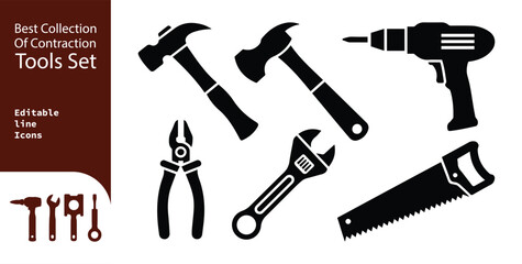 Collection of Construction Tools Icons for DIY and Home Improvement Projects Designs and Professional Services Advertising
