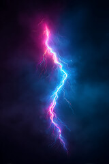 Fototapeta premium A vibrant lightning bolt striking through a dark stormy sky, illuminating the clouds with electric colors