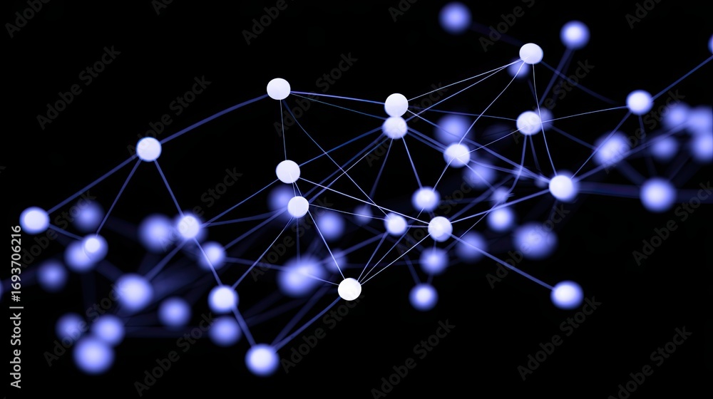 Poster closeup view of a glowing digital network structure with interconnected nodes and lines, symbolizing