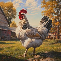 Rooster in autumnal farm setting