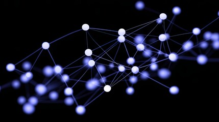 Closeup view of a glowing digital network structure with interconnected nodes and lines, symbolizing data transfer .