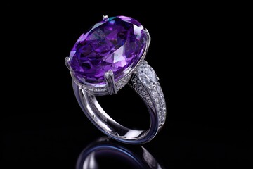 Elegant amethyst ring on a black background