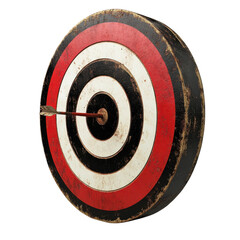 Weathered target with arrow in bullseye represents accuracy and achievement in games sports and business success on transparent background
