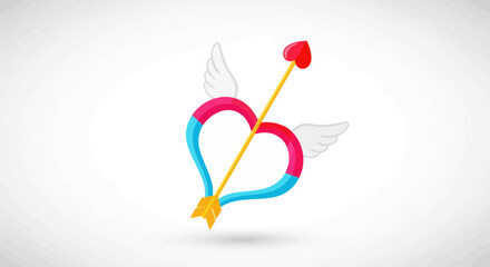 Cupids Arrow Piercing a Two-Tone Heart with Wings.
