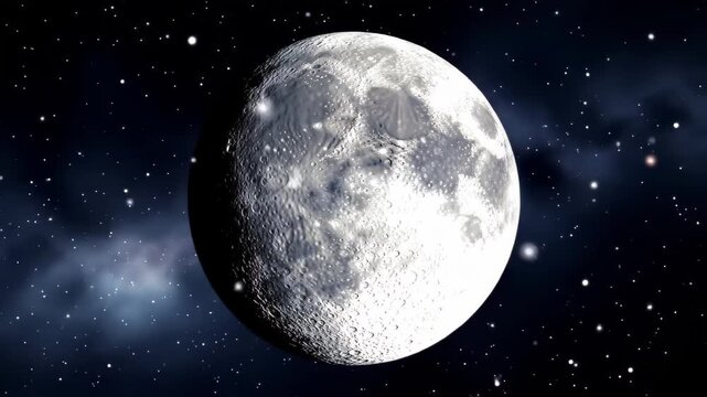 Detailed Moon Surface Texture with Craters on Dark Starry Space Background