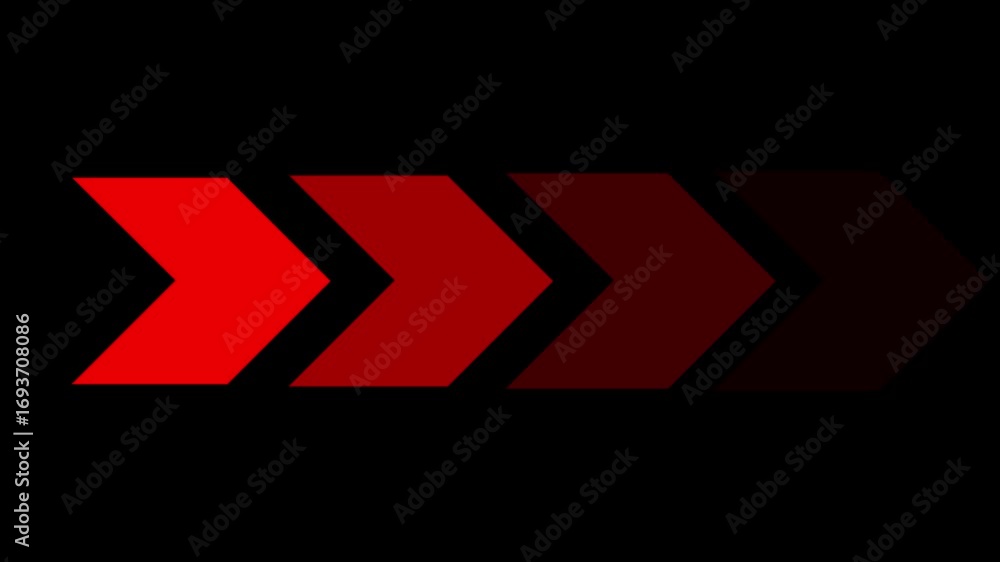 Poster four red chevron arrows pointing right in a gradient of shades on a black background image photo