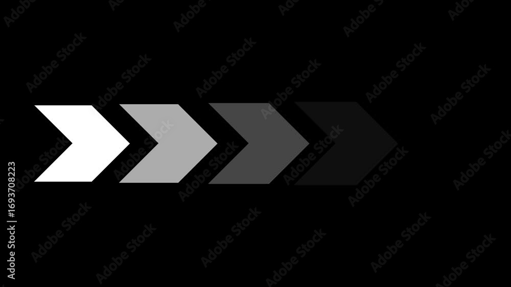 Poster five gray chevron arrows pointing right in a gradient of shades on a black background image photo