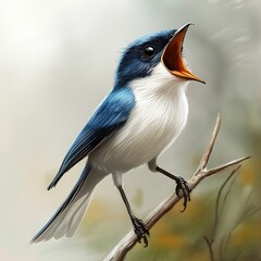 Detailed digital illustration of a small bird with open beak