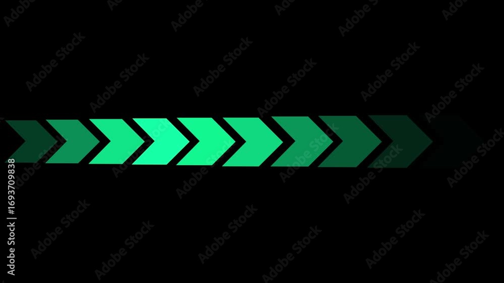 Poster green chevron arrows in two rows fading on black background gradient progress