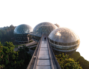 Futuristic Architecture with Elevated Path Between Domes PNG