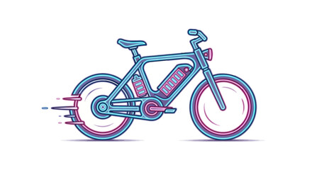 Fototapeta premium A stylized blue and pink electric bicycle illustration shown in motion with speed lines.