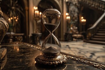 Antique hourglass in opulent hall