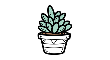 Hand-drawn illustration of a potted succulent plant with geometric patterned pot.