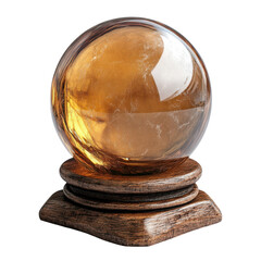 Golden crystal ball on a rustic wooden stand a mystical and enchanting decorative object for fortune telling and spiritual practices is displayed on transparent background