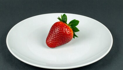 Single strawberry on a plate